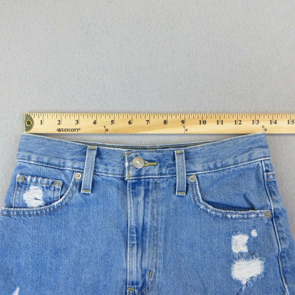Levi's High Waisted Mom Shorts Women 26 Blue Distressed Denim Cutoffs Frayed Hem - Picture 8 of 12
